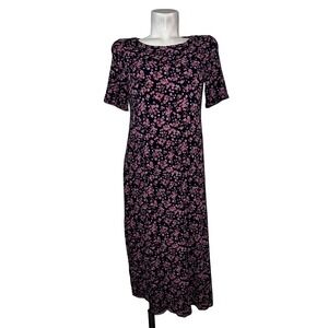 J. Jill Wearever Navy Pink Floral Ditsy Maxi Dress Short Sleeve Womens Petite S